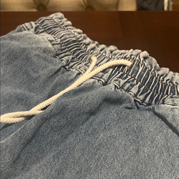 Wide Leg Jeans 90’s Style Denim Drawstring Waist Boho Medium Elastic Waist - Picture 2 of 12